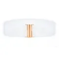 Ceinture large et élastique blanche avec fermoir métallique pour robes, détail élégant. - Blanc pur