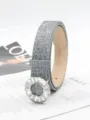 Stylish women's grey rhinestone glitter belt with sparkling round crystal buckle detail - 2.8cm Round Buckle / Silver