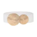 Cinturón elástico blanco para mujer con elegante hebilla de metal redonda dorada texturizada. - Estilo 5-Blanco