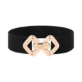 Women's wide elastic stretch waistband with gold geometric metal buckle dress belt. - Style 1-Black