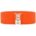 Damen breiter elastischer Taillengürtel mit silberner Kugel-Schnalle für schöne Kleider. - Orange