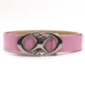 Pink leather belt detail with unique silver star metal buckle for women fashion accessories. - Pink