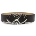 Dark brown leather belt with unique silver metal buckle for jeans and dresses. - Coffee
