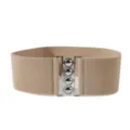 Breiter elastischer Taillengürtel für Damen mit silbernem Metall vier-Kugel-Schnalle. - Khaki
