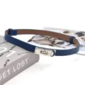 Franse stijl dunne lederen damesceintuur met metalen sluiting, elegante tailleaccessoire. - Blauw (zilveren gesp)