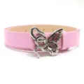 Pink leather belt with a creative snake and butterfly metal buckle for women fashion daily wear - Silver Clasp / Pink