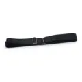 Detail view of black elastic shirt stay belt with metal adjusters for anti-slip use. - Black