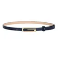 Cinturón fino de cuero para mujer con elegante hebilla dorada en forma de G, accesorio retro. - Hebilla Dorada - Azul Oscuro