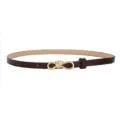 Women thin brown leather belt with stylish gold metal knot buckle dress waist strap - Coffee
