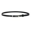 Cinturón de cuero negro fino y minimalista para mujer, accesorio clásico versátil para vestidos. - Hebilla Plateada - Negro