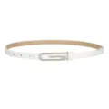 Cinturón de cuero blanco delgado para mujer con hebilla plateada en forma de G, elegante. - Hebilla Plateada - Blanco