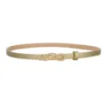 Women's thin metallic gold leather belt with chic knot buckle for dresses and jeans. - Gold