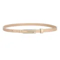 Fino cinturón de cuero beige para mujer, hebilla metálica minimalista para vestidos y pantalones. - Silver Buckle-Khaki
