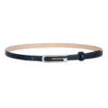 Cinturón de cuero fino minimalista para mujer con hebilla plateada para vestidos. - Hebilla Plateada - Azul Oscuro