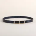 Women thin leather belt stylish minimalist dress waist belt elegant metal buckle accessory - Black