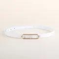 Women slim white leather belt with elegant gold tone metal buckle fashion style. - White