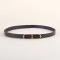 Women's thin dress belt with gold metal buckle, stylish minimalist dark brown waist cincher - Coffee
