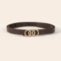 Slim brown women belt with chic gold triple ring buckle, elegant daily dress waist accessory. - Triple Loop Buckle / Coffee