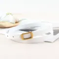 Women thin white leather belt with gold rectangular buckle minimalist dress accessory - Retro Gold Buckle / White