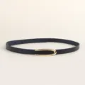 Women's slim leather belt with gold U-shaped buckle, elegant black waistband for dress. - C-Buckle / Black