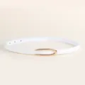 White slim belt for women featuring a sleek gold-colored metal U-shaped buckle variant. - C-Buckle / White