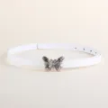 Women's thin white leather belt with silver butterfly buckle stylish dress waist accessory - Butterfly Clasp / White