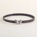 Women thin leather belt with silver butterfly buckle minimalist dress waist accessory - Butterfly Clasp / Coffee