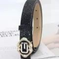 Black rhinestone glitter women belt with metallic buckle stylish jeans dress accessory - Black
