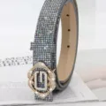Women rhinestone crystal leather belt sparkle luxury style waist accessory for jeans - Silver Gray