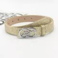 Rhinestone belt detail showcasing sparkling crystal details and interlocking heart buckle design. - Length 105cm Width 2.3cm / Gold