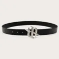 Black PU leather rhinestone belt retro gothic style shiny metal buckle waist strap - Black / Length 105cm Width 2.8cm