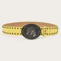 Vintage yellow studded belt with retro horse head metal buckle for women denim jeans Y2K - Yellow