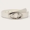 Trendy Y2K white women leather belt with metallic oval buckle stylish jeans accessory - Length 105cm Width 2.8cm / White