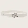 White PU leather belt with rhinestone gothic letter buckle y2k streetwear fashion accessory - White / Length 105cm Width 2.8cm
