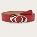 Red women belt with silver oval buckle, stylish Y2K accessory for jeans and dresses. - Length 105cm Width 2.8cm / Red
