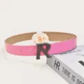 Stylish pink PU leather women's belt featuring a unique metallic R-buckle design. - Length 105cm Width 2.8cm / Pink