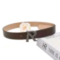 Brown PU leather women's belt with stylish metallic R-buckle for daily commute fashion. - Length 105cm Width 2.8cm / Coffee