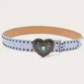 American vintage style women belt 2025 new rivet punk PU leather belt jeans strap - Light Blue