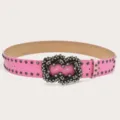 Pink punk style studded leather belt with rhinestone buckle for women jeans variant. - Pink (Black Rivets)