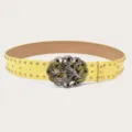 Yellow punk wide belt with rivets, vintage butterfly buckle, fashion Y2K accessories. - Yellow (Green Rhinestone Butterfly Buckle) Gold Rivets