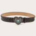 Women's vintage brown leather belt punk style metal heart buckle jeans accessory - Coffee