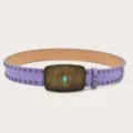 Purple Retro Ethnic Style Wide Belt with Vintage Buckle and Metal Studs for Women - Purple (Black Rivets)