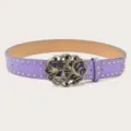 Purple punk leather belt with gold studs and vintage butterfly gem buckle for women. - Purple (Green Rhinestone Butterfly Buckle) Gold Rivets