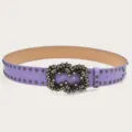 Stylish purple punk waist belt for women with rhinestone buckle and metal studs decoration. - Purple (Black Rivets)