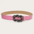 Pink studded belt for women, featuring a sparkling rhinestone buckle and trendy punk style design. - Pink (Gold Rivets)
