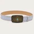 Light blue retro wide belt with vintage bronze buckle, turquoise stone and metal studs variant. - Light Blue (Gold Rivets)