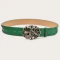 Y2K Green Rivet Punk Wide Belt Retro Leather Women Fashionable Butterfly Buckles - Green (Green Rhinestone Butterfly Buckle) Black Rivets