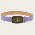 Retro purple wide belt with vintage engraved buckle and gold studs for women fashion accessory. - Purple (Gold Rivets)