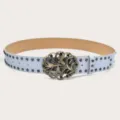 Y2K punk rivet wide belt for women, vintage butterfly buckle leather belt, trendy fashion. - Light Blue (Green Rhinestone Butterfly Buckle) Black Rivets