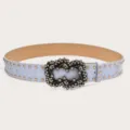 Light blue rhinestone studded wide belt punk style fashion women jeans waist accessory - Light Blue (Gold Rivets)